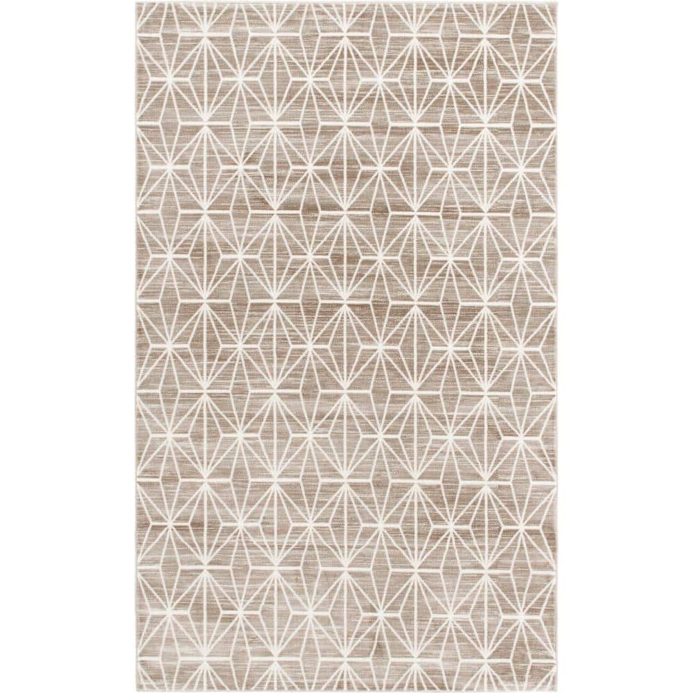 Brown Geometric Stain-Resistant Rectangular Area Rug