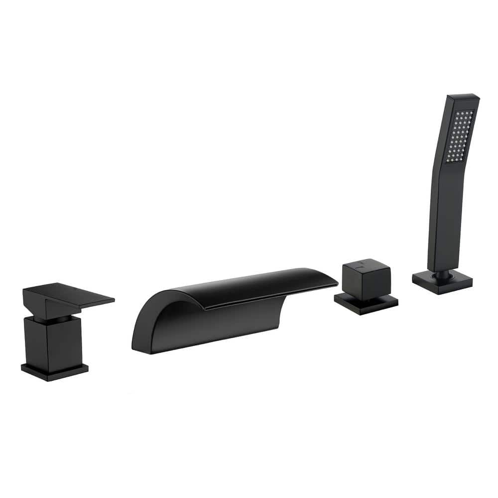 2-Handle Deck Mount Roman Tub Faucet with Hand Shower in Matte Black -  Nestfair, SMD720