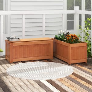 Wood Outdoor Raised Planter Boxes with Seat for Garden Yard Balcony Deck