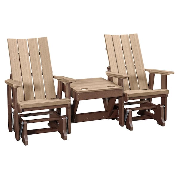 Brandon Series Tudor Brown 1 Piece High Density Polyethylene Plastic Outdoor Double Glider with Center Table