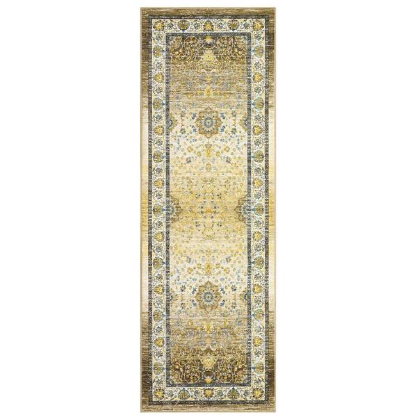 Garvee Soft Vintage Distressed Carpet Short Pile Non-slip Rug Washable Printed Rug Living Room Decorative Rug Yellow 2X6ft