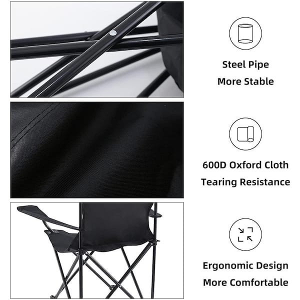 PHI VILLA Oversized Folding Camping Chair With Cooler Bag Deluxe Black  Chair Heavy-Duty THD-E01CC401-BK - The Home Depot
