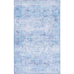 Tuscon Purple/Blue 5 ft. x 8 ft. Machine Washable Border Floral Distressed Area Rug