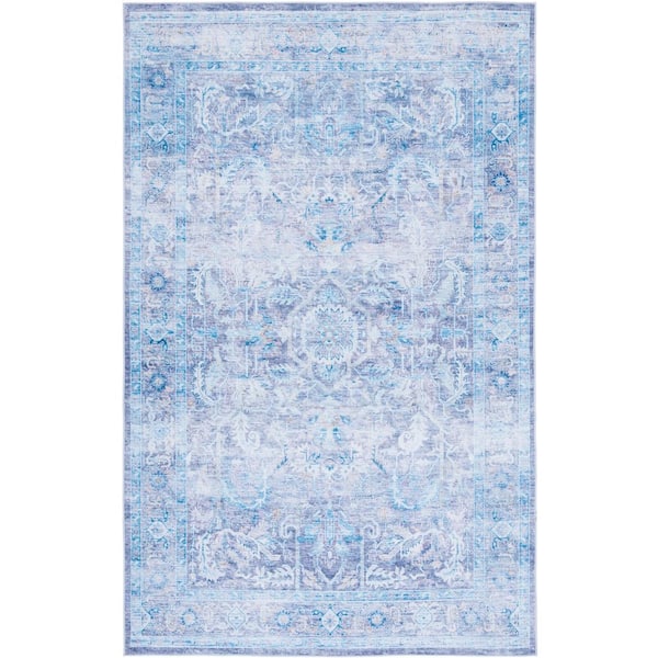 Tucson Purple/Blue 5 ft. x 7 ft. Machine Washable Floral Distressed Border Area Rug