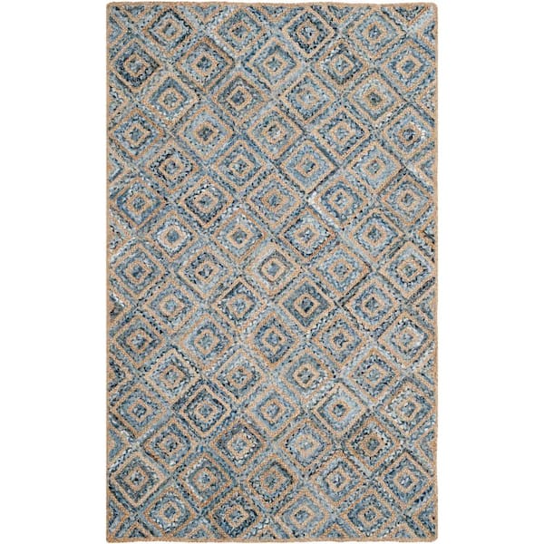 SAFAVIEH Cape Cod Natural/Blue 4 ft. x 6 ft. Geometric Area Rug