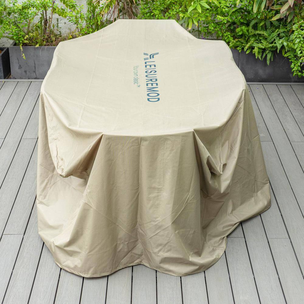 LeisureMod 63" Beige Vinyl Outdoor Patio Dining Set Rain Cover