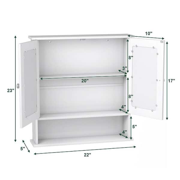22 in. W x 23 in. H Rectangular White MDF Surface Mount Medicine Cabinet with Mirror