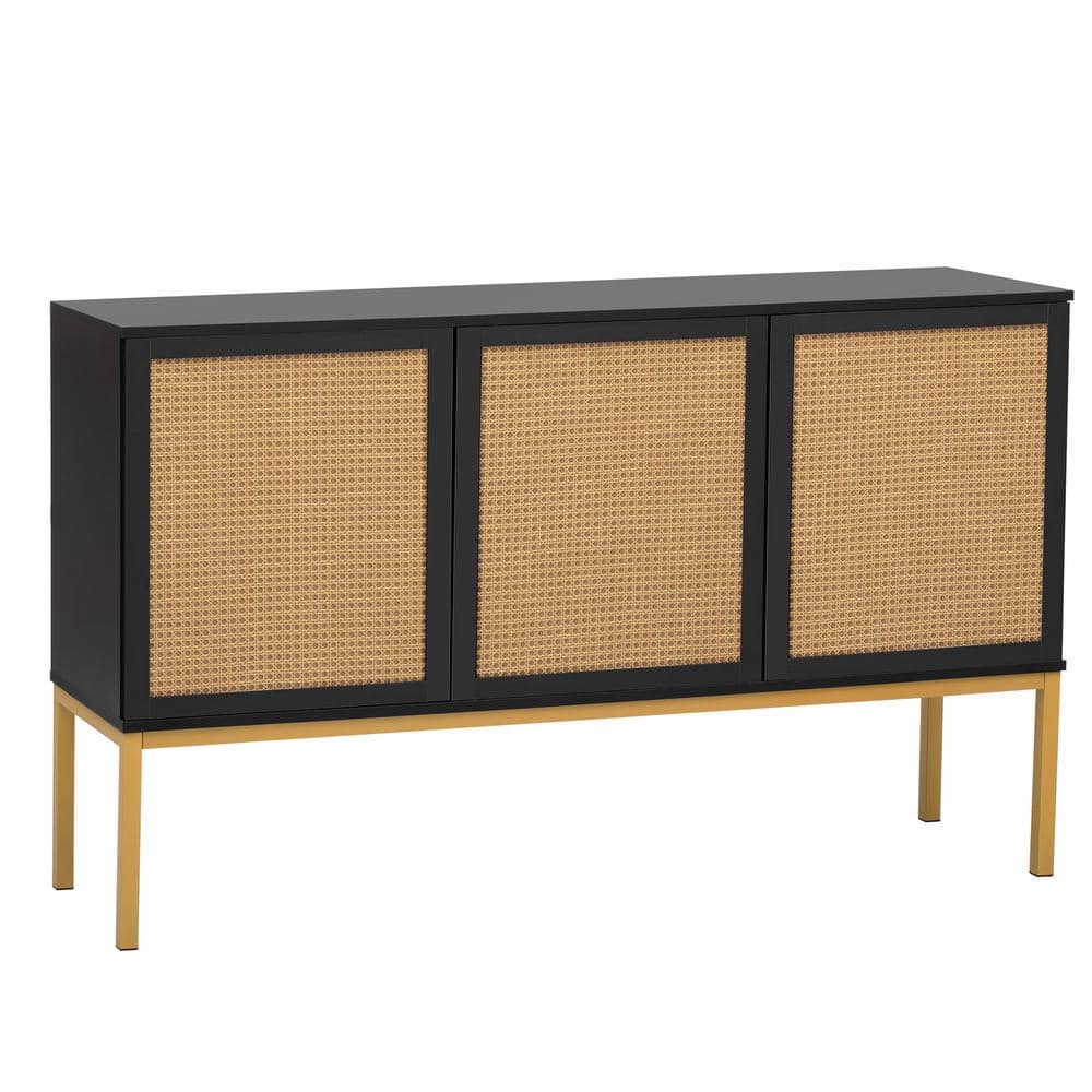 53.9 in. W x 15 in. D x 33.3 in. H Black Wood Linen Cabinet with Adjustable