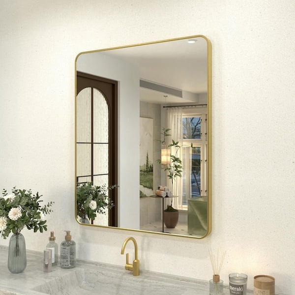 Zyphi 30 in. W x 36 in. H Rectangular Framed Wall Bathroom Vanity Mirror in Brushed Gold