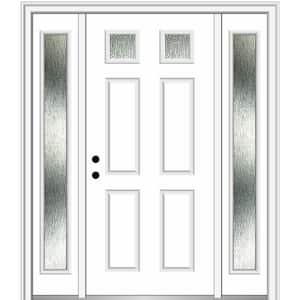 64 in. x 80 in. Right-Hand Inswing Rain Glass Brilliant White Fiberglass Prehung Front Door on 4-9/16 in. Frame