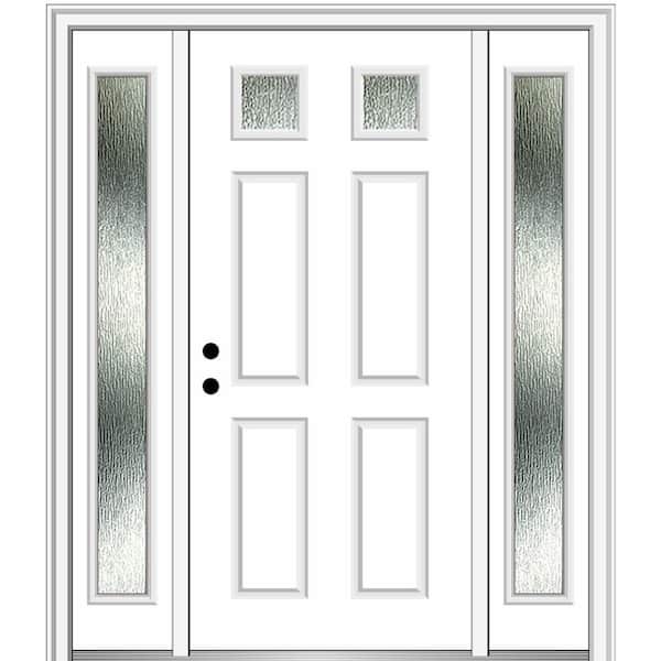 MMI Door 64 in. x 80 in. Right-Hand Inswing Rain Glass Brilliant White Fiberglass Prehung Front Door on 4-9/16 in. Frame