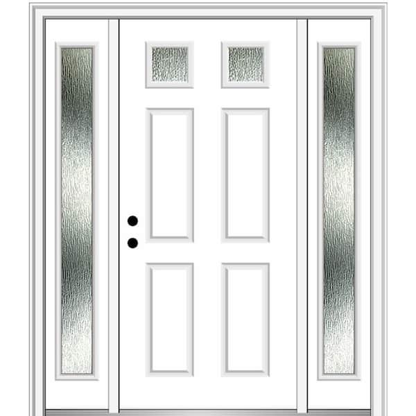 MMI DOOR 64 in. x 80 in. Right-Hand Inswing Rain Glass Primed Fiberglass Prehung Front Door on 4-9/16 in. Frame