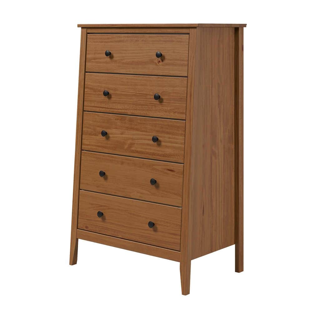 Solid Wood 5-Drawer Dresser 29.92 in. W in Caramel - thumbnail 3