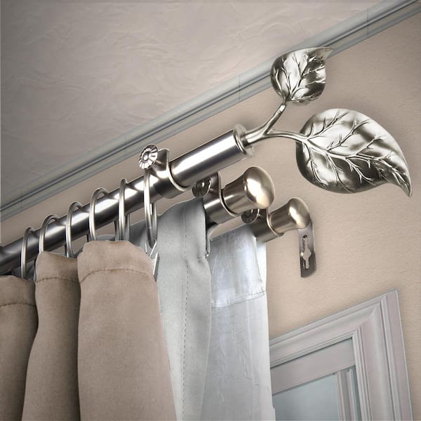 EMOH 13/16" Dia Adjustable 66" to 120" Triple Curtain Rod in Satin Nickel with Botany Finials