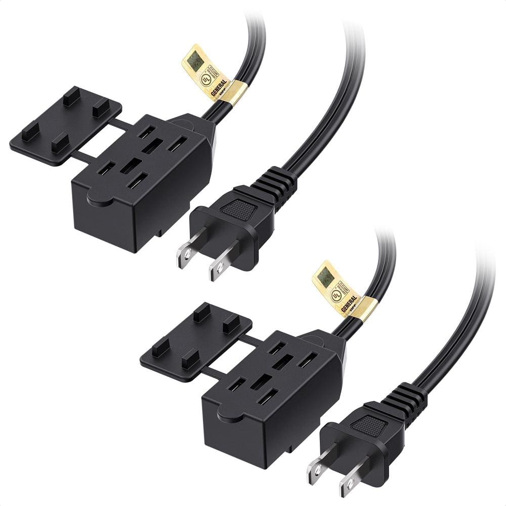 10 ft. 3-Outlet 16 AWG 2 Prong Extension Cords in Black with Tamper Guard (2-Pack) price history on PriceWatchPro