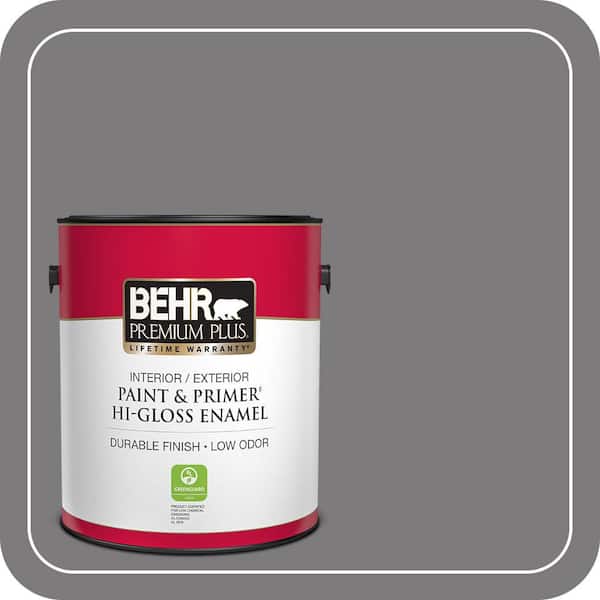 BEHR PREMIUM PLUS 1 gal. #BXC-58 Stormy Gray Hi-Gloss Enamel Interior/Exterior Paint & Primer