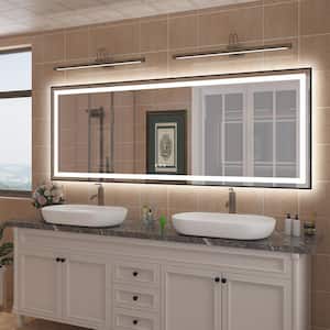 84 in. W x 32 in. H Rectangular Framed Front and Back LED Lighted Anti-Fog Wall Bathroom Vanity Mirror in Tempered Glass