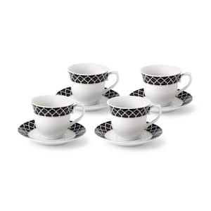 Lorren Home 8 oz. Porcelain Tea/Coffee Set for 4-Black/Gold