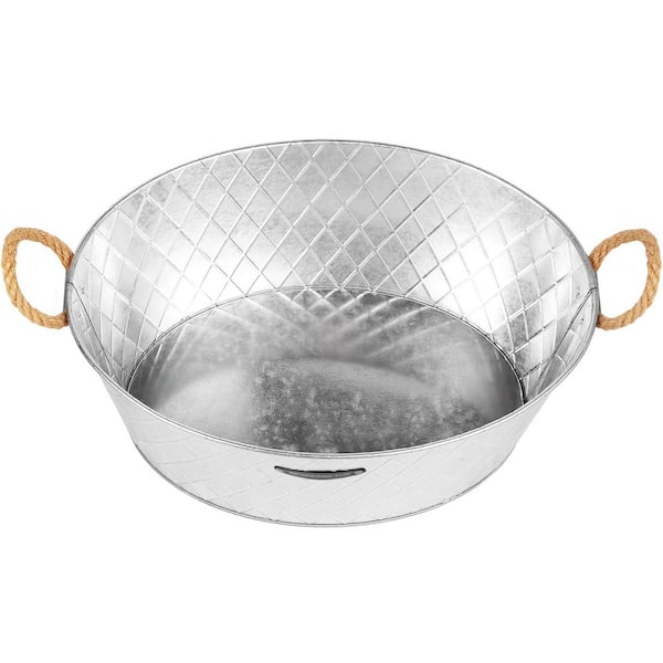 2-Pack 14.76 in. x 12.59 in. x 6.2 in. 2.6 Gal. Silver Steel Beverage Tub with Handles for Party, Easy to Carry