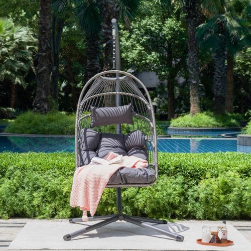 ITOPFOX 6.46 ft. Outdoor Wicker Free Standing Swing Egg ITOPFOX 6.46 ft. Outdoor Wicker Free Standing Swing Egg