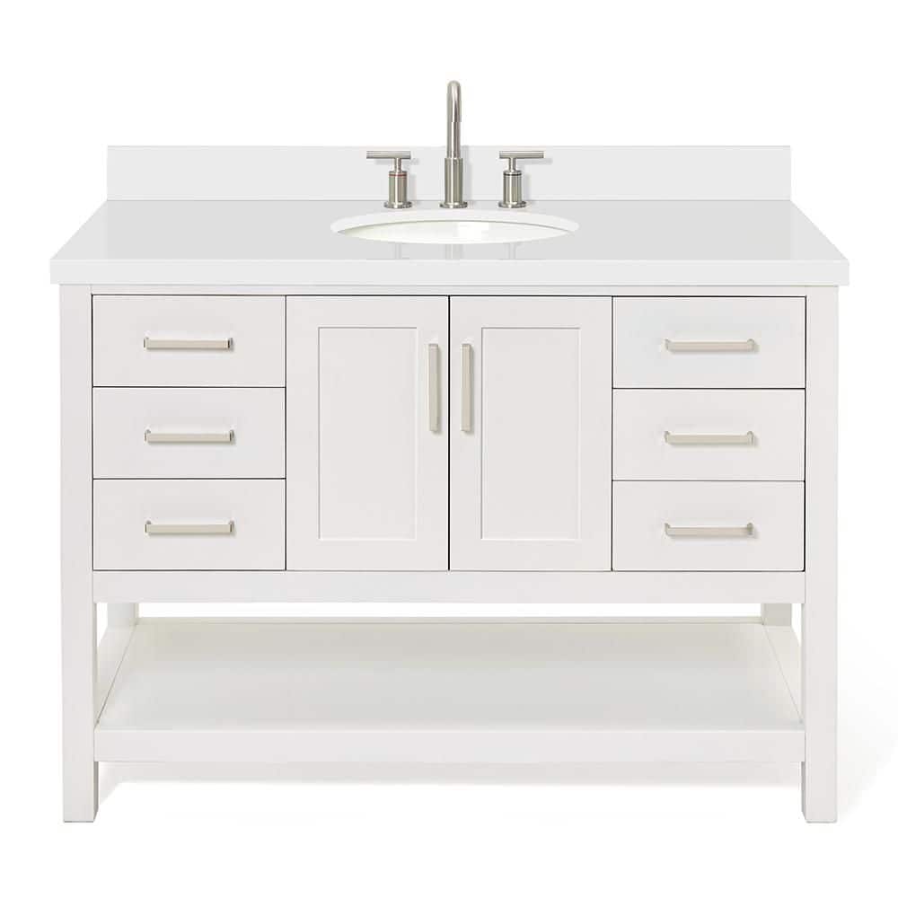 Magnolia 49" White Solid Wood Single Bathroom Vanity with Quartz Top