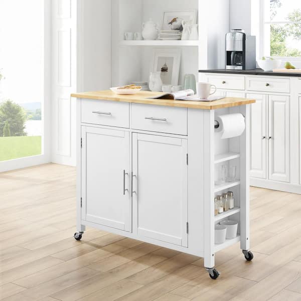 Crosley Furniture Savannah White With, Portable Kitchen Island With Cutting Board Top