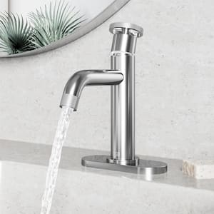 Cass Single Handle Single-Hole Bathroom Faucet Set with Deck Plate in Brushed Nickel