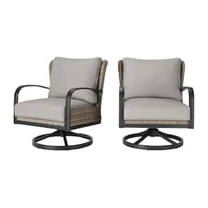 Hazelhurst Brown Wicker Outdoor Patio Swivel Lounge Chair with CushionGuard Stone Gray Cushions (2-Pack)