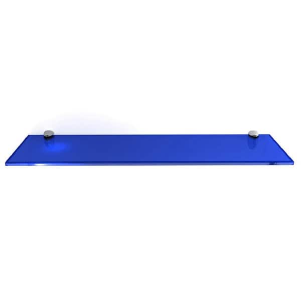 Fab Glass and Mirror 18 in. L x 0.37 in. H x 6 in. W Floating Wall Mount Blue Tempered Glass Rectangular Shelf in Chrome Brackets