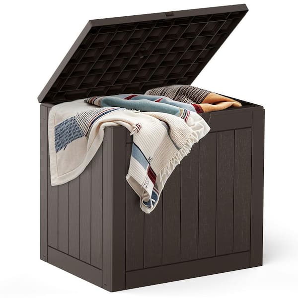 31 Gal. Black Resin Deck Box, Weatherproof Resin Lockable Outdoor Storage
