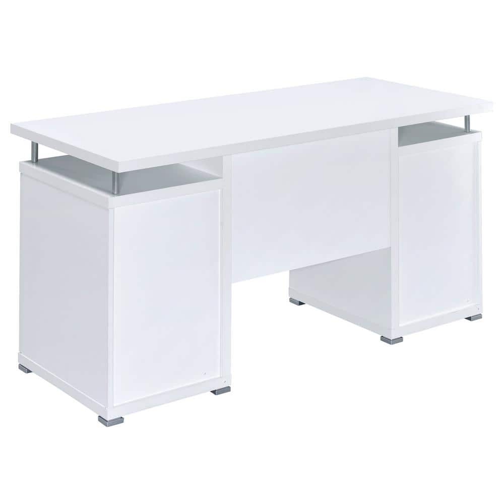 Contemporary White Home Office Desk with Sleek Storage