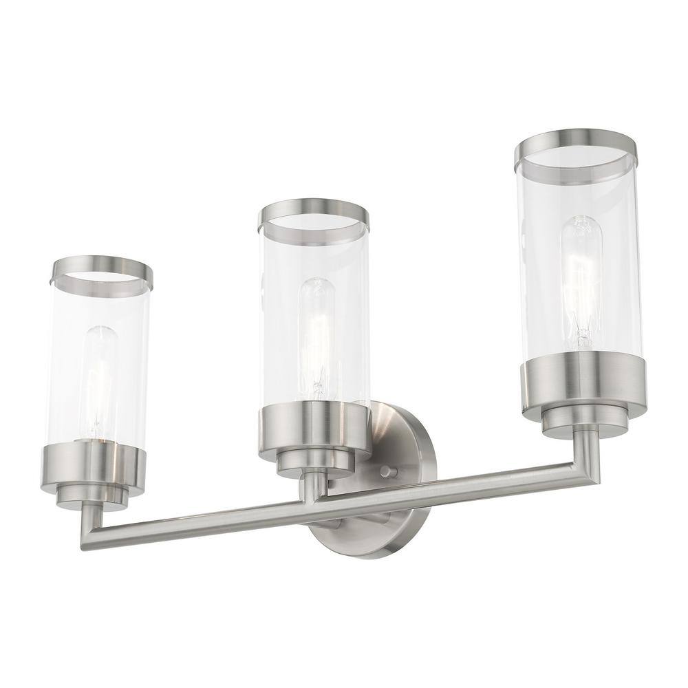 Hillcrest Brushed Nickel 3-Light Bath Vanity with Clear Glass