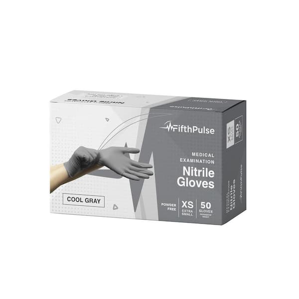 FifthPulse Extra Small Nitrile Exam Latex Free and Powder Free Gloves in Cool Gray - (50-Count)