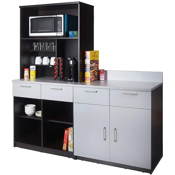 Unbranded Coffee Kitchen Espresso / Silver Sideboard with Lunch Break Room Functionality with Assembled Commercial Grade 3406