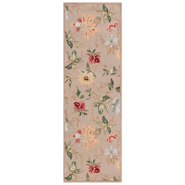 Chelsea 3 ft. x 12 ft. Beige Gradient Border Floral Runner Rug