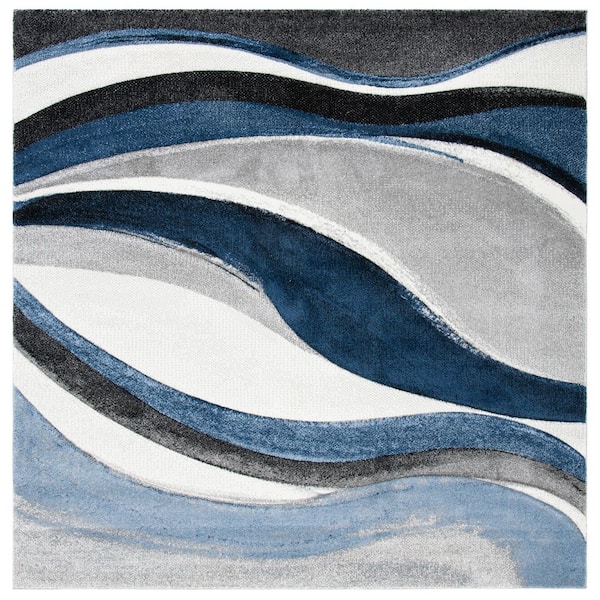 Hollywood 4 ft. x 4 ft. Square Gray/Blue Gradient Waves Area Rug