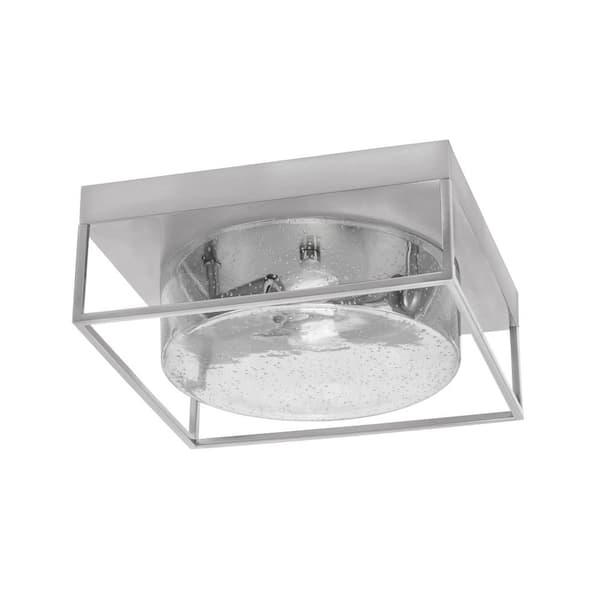 Unbranded Ashland 12 in. 2 Light Brushed Nickel Flush Mount with Clear Bubble Glass Shade No Bulbs Included
