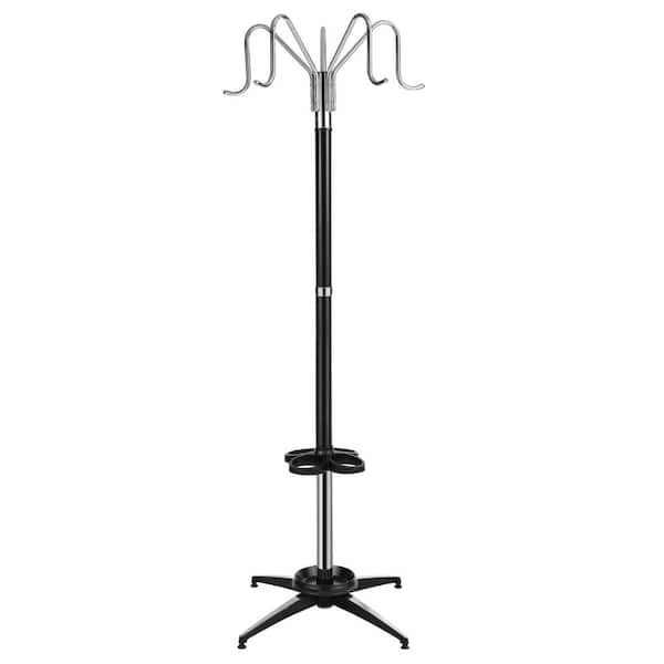 happimess Ethan 72.8 in. Black and Chrome 5-Hook Metal Parlor Coat Rack