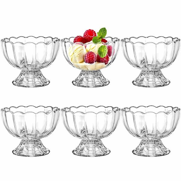4 fl. oz. Clear Glass Footed Dessert Bowls Mini Ice Cream and Trifle Cups Set of 6 Dessert Sets