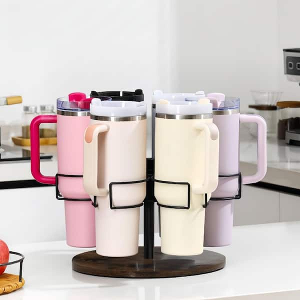 Water Bottle Organizer with Rotating for Stanley 40 oz. Cup, Tumbler Organizer Holder and Mug Hook, Brown (1-Pack)