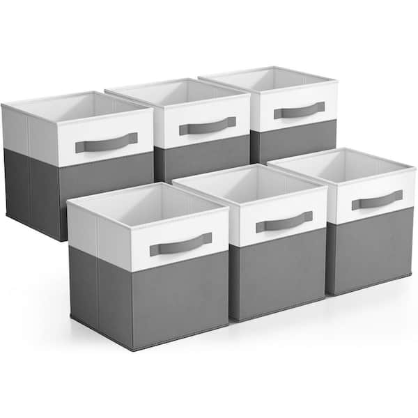 Foldable 2-Toned Storage Bins with Handles for Closet, Gray 10.5 in. x 11 in. Fabric Decorative Baskets Set of 6