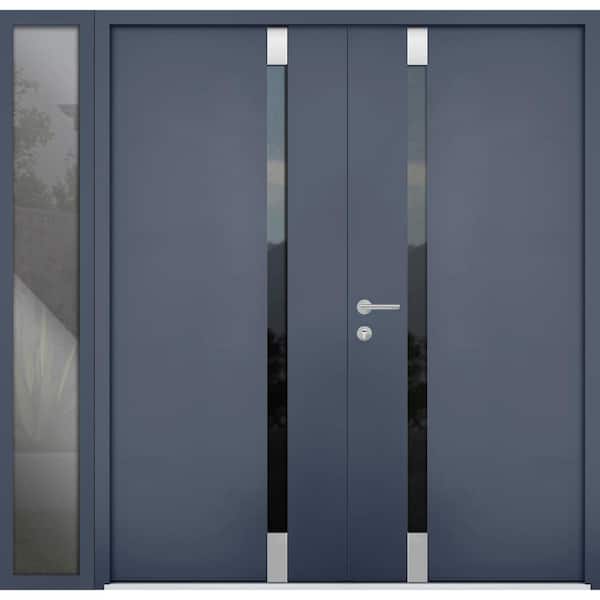 VDOMDOORS 6777 86 in. x 80 in. Left-Hand/Inswing Side Tinted Glass Gray Graphite Steel Prehung Front Door with Hardware