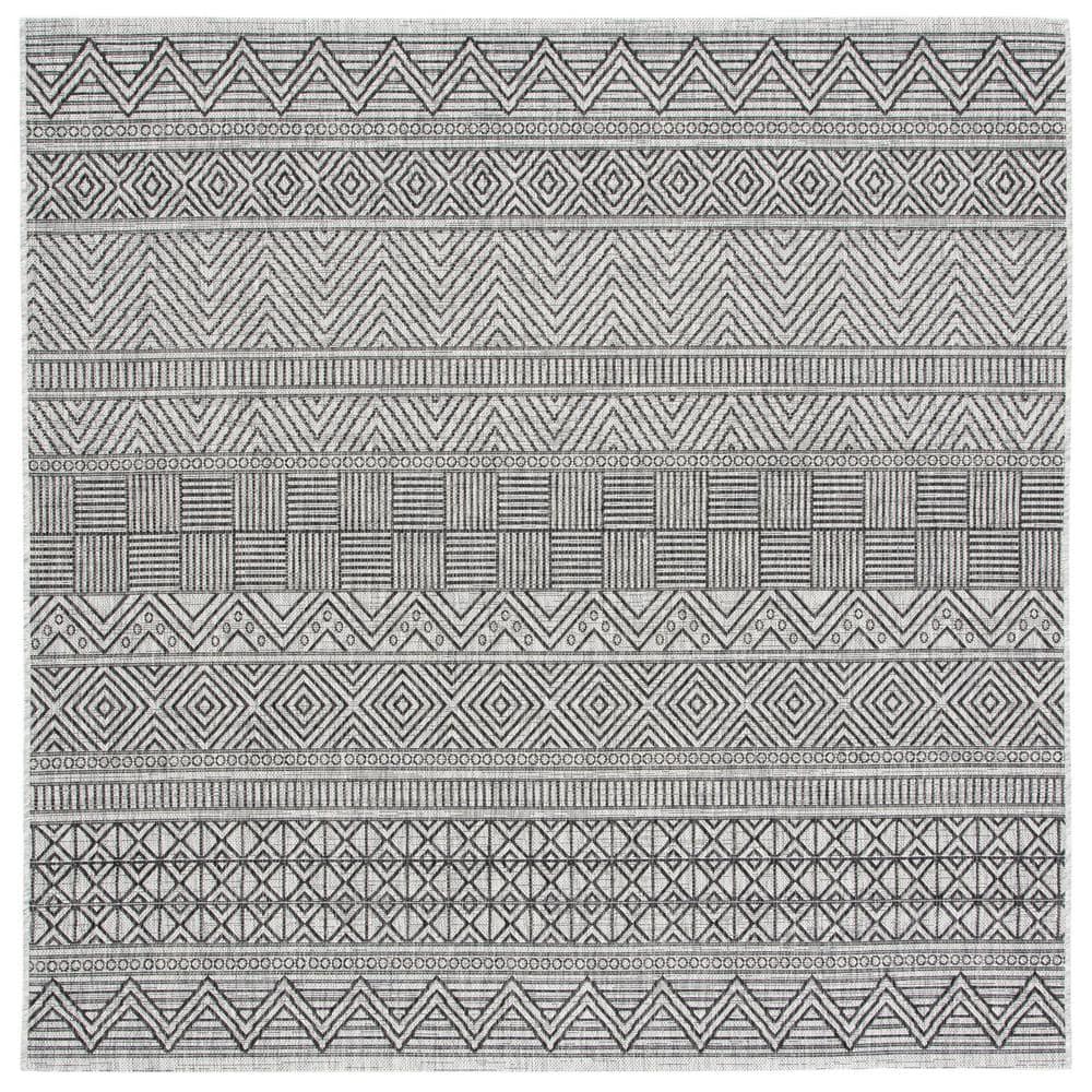 Courtyard Gray 47" Square Non-Slip Synthetic Outdoor Rug
