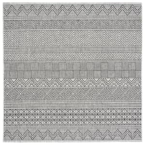Courtyard Black/Gray 4 ft. x 4 ft. Striped Tribal Chevron Indoor/Outdoor Patio  Square Area Rug