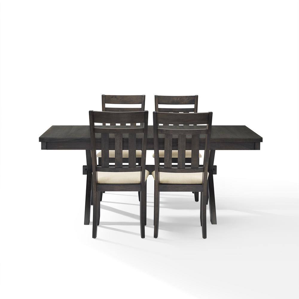 Hayden Slate Wood 5-Piece Dining Set with Cream Linen Chairs