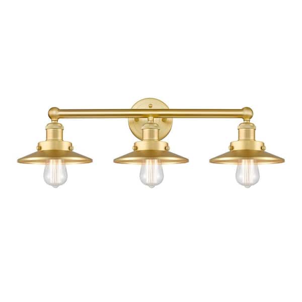 Edison 26 in. 3-Light Satin Gold Vanity Light with Metal Shade