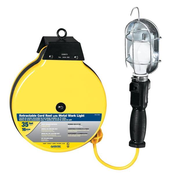Tasco 30 ft. 16/3 SJTW Metal Guard Work light Retractable cord reel – Yellow and Black
