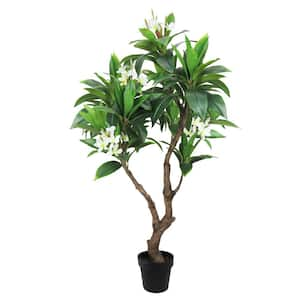 4.75 ft. Real Touch Cream White Artificial Plumeria Tree Tropical Plant in Pot