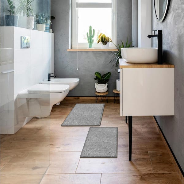 SOFT SHAGGY DESIGN BATH MAT SET 2 Pcs Non Slip Pedestal Mat Toilet Bathroom Grey 