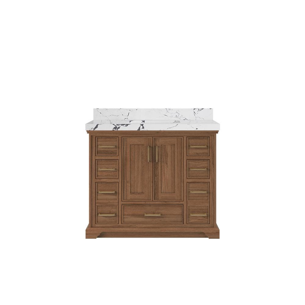 Charlotte Teak 42 in. W x 22 in. D x 36 in. H Single Sink Bath Vanity in Dark Natural with 2 in. Viola Night Top price history on PriceWatchPro